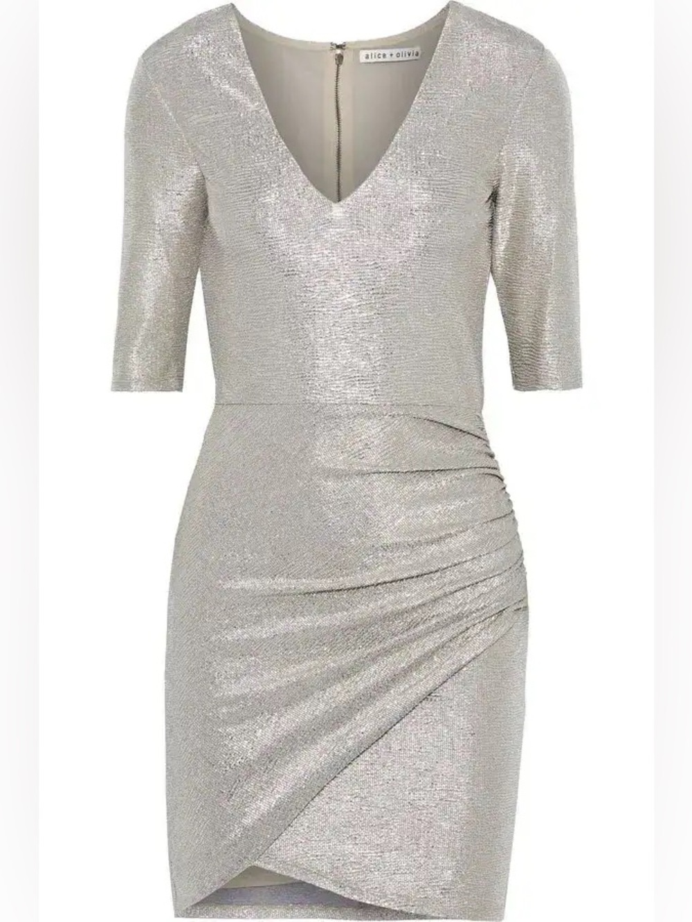 Alice + Olivia Metallic Gold Faux-Wrap Mini Dress Judy Shimmer Dress NWT Sz 2